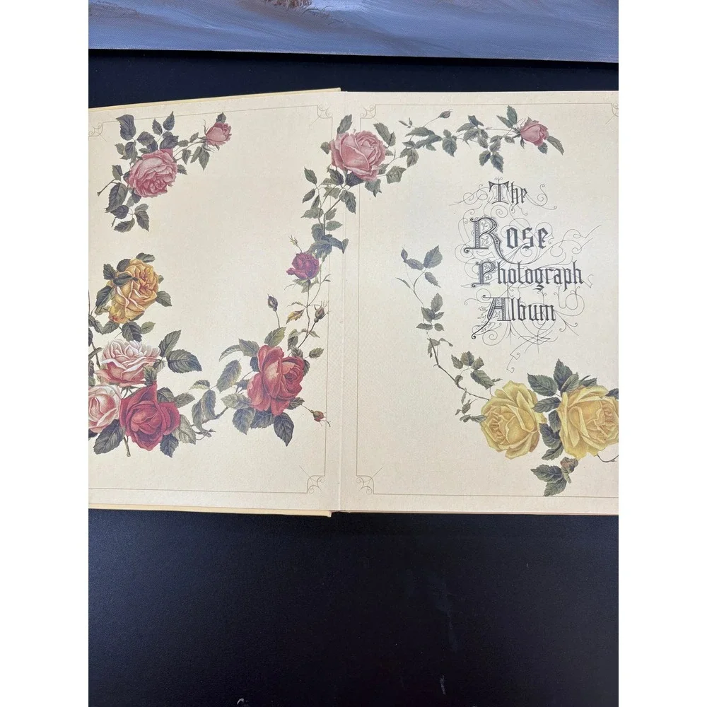 The Rose Photograph Album Vintage Floral Hardcover Ribbon Tie Cream 11.5x8.25in
